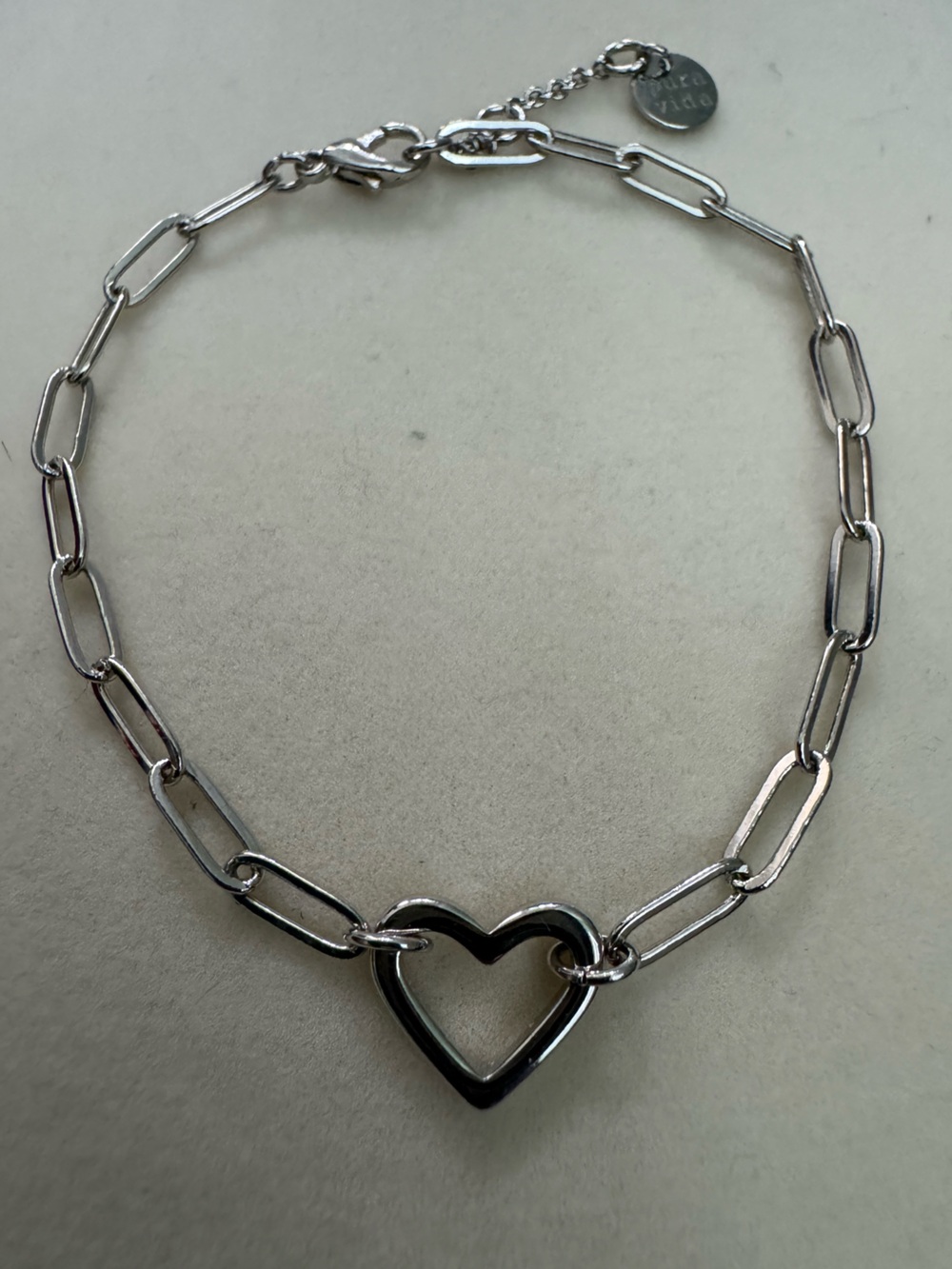 Pura Vida Silver Open Heart Paperclip Chain Bracelet